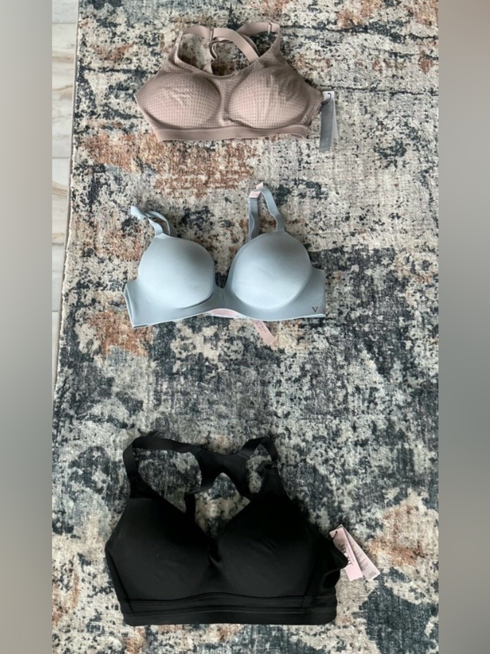 Victoria's Secret Black, Light Blue & Taupe Smooth T-Shirt Bras Trio